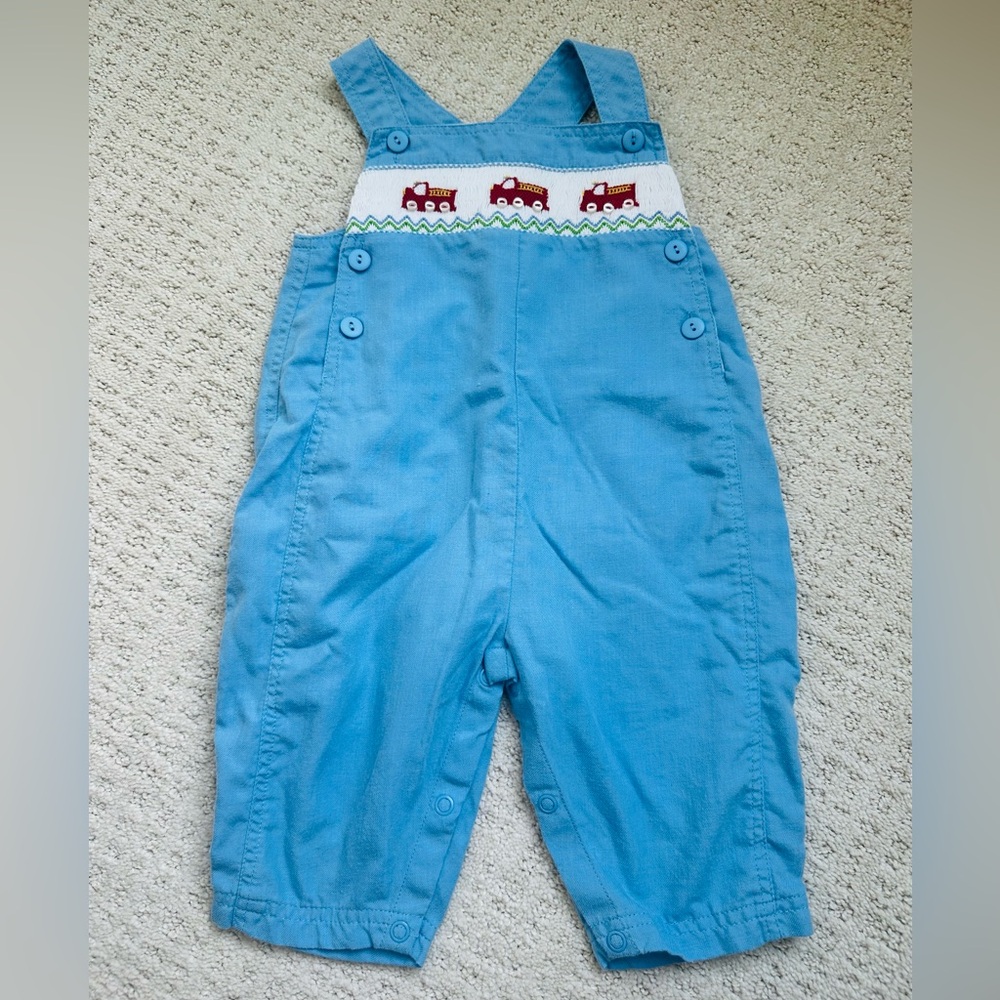 Blue Smocked Fire Truck Overalls